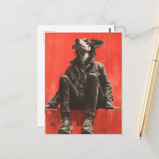 Postal Una parte divertida de un perro parte humana en de (Anverso/Reverso In Situ)