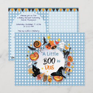 Postal Una pequeña boo está a punto Gingham azul QR Baby 