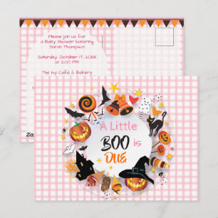 Postal Una pequeña boo está en camino Pink Gingham QR Bab