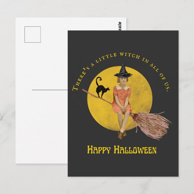 Postal Una Pequeña Bruja En Todos Los Halloween De Ee.Uu. (Anverso / Reverso)