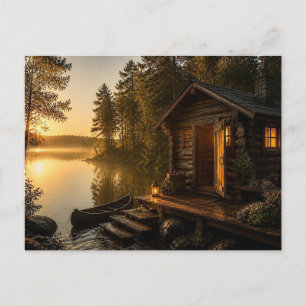 Postal Una pequeña casa junto al lago.