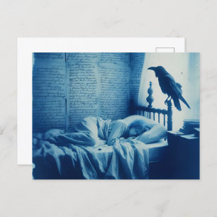Postal Una persona durmiente y un poste de raven