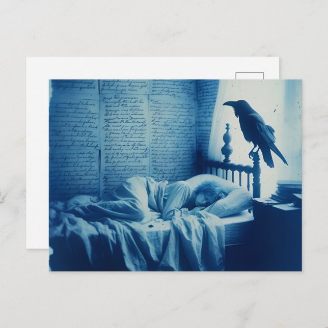 Postal Una persona durmiente y un poste de raven (Anverso / Reverso)