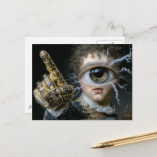 Postal Una persona electrizante con un ojo señalando con