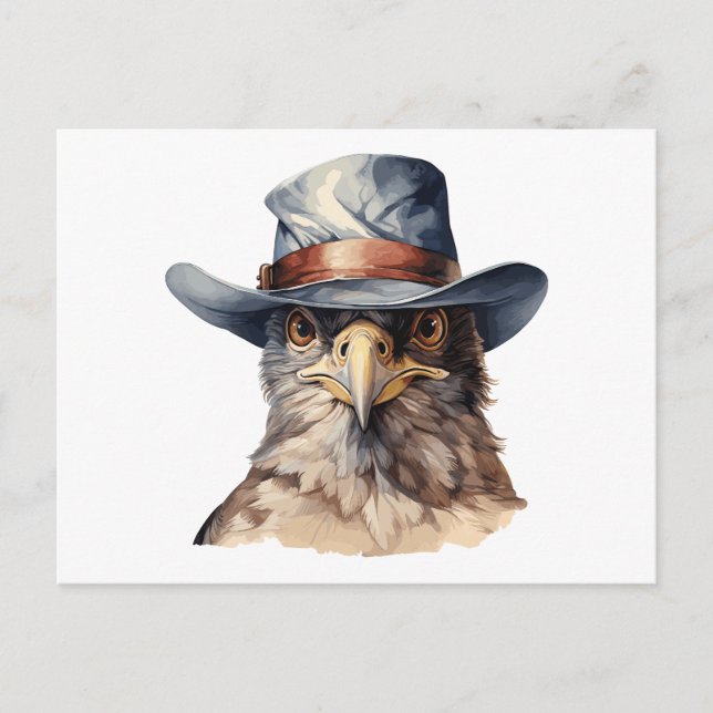 Postal Una pichón divertida con un gorra de vaquero, acua (Anverso)