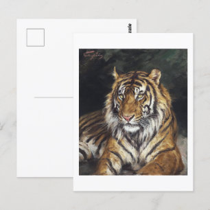 Postal Una pintura al óleo de un tigre reclinado (1866-19
