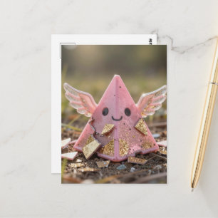 Postal Una pirámide rosa voladora Kawaii