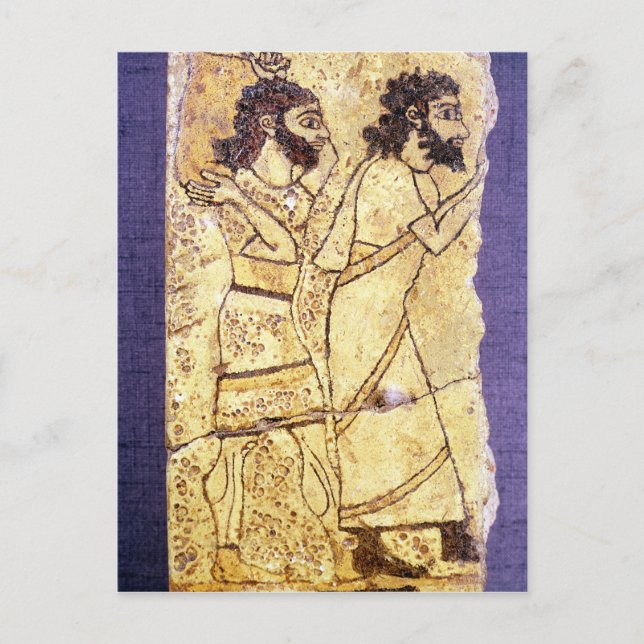 Postal Una placa que representa a dos hombres caminando (Anverso)