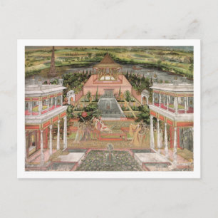Postal Una princesa mogol en su jardín (gouache en papel)