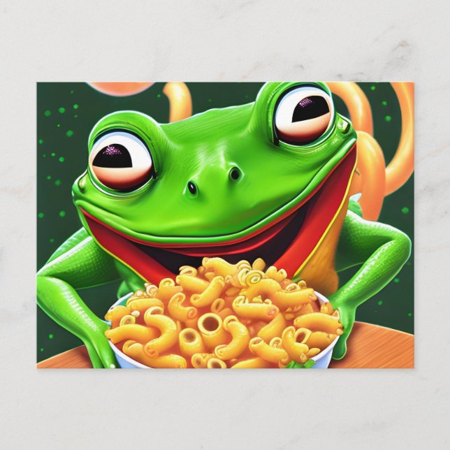 Postal Una rana divertida con fideos de macarrones (Anverso)