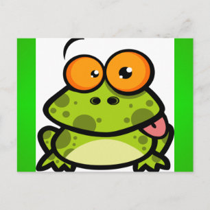Postal Una rana linda y verde manchada con ojos naranjas