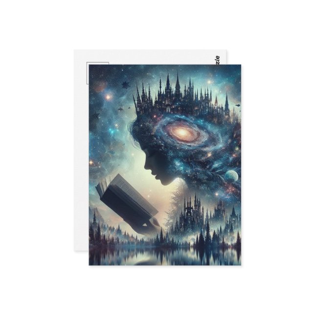 Postal Una Reina de cuento de hadas leyendo (Anverso/Reverso In Situ)