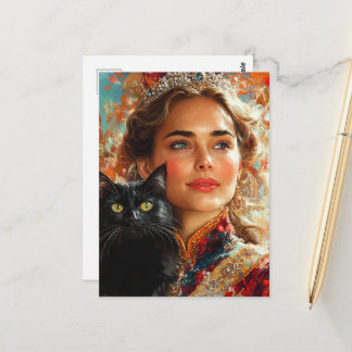 Postal Una reina y su gato negro