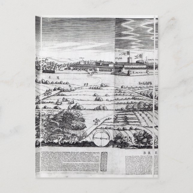 Postal Una sección de un mapa de Milán, 1640 (Anverso)
