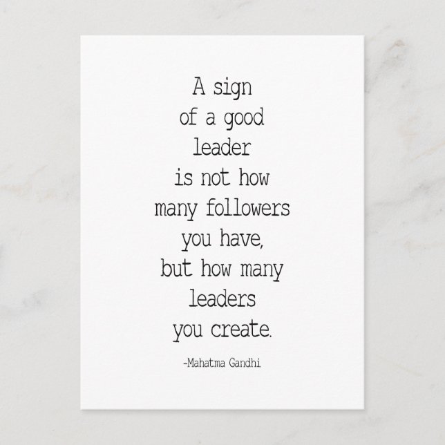 Postal Una señal de un buen líder, cita de Mahatma Gandhi (Anverso)