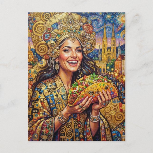 Postal Una Señora Alegre Con Taco Gigante (Anverso)
