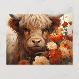 Postal Una serie floral de vacas de las Highlands Diseño
