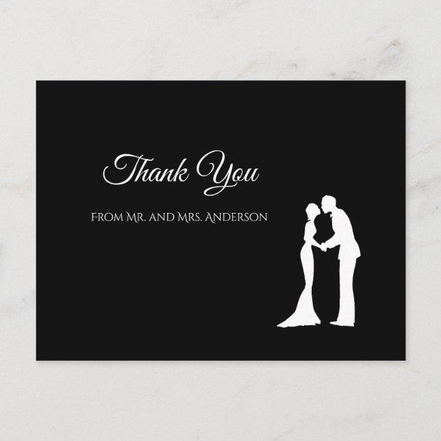 Postal Una simple boda blanca y negra elegante gracias (Anverso)
