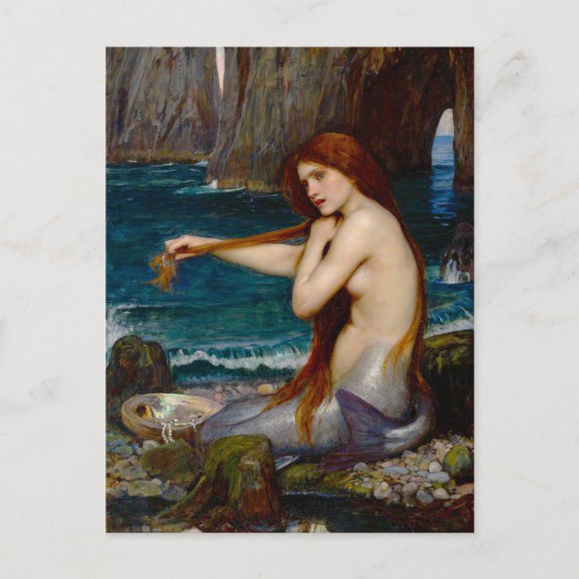 Postal Una sirena, c. 1900 de John Waterhouse (Anverso)