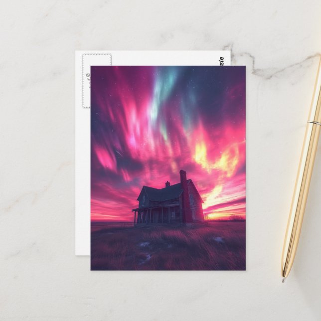 Postal Una sola casa con el cielo rosa del norte (Anverso/Reverso In Situ)