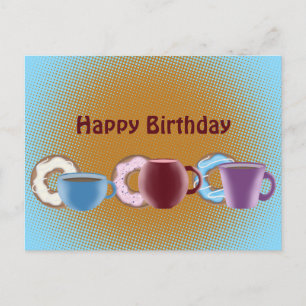 Postal Una taza de café y un donut dulce Feliz Cumpleaños