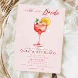 Postal Una tostada a la ducha de novia rosa y roja<br><div class="desc">Brindar a la futura novia con invitaciones para una ducha de novia con tema de cóctel. Personalizar la invitación con tus detalles para hacerlo propio!</div>