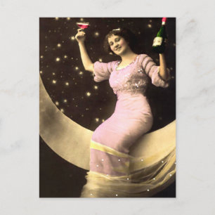 Postal Una tostada de champagne en la luna