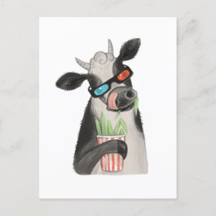 Postal Una vaca con gafas 3D.