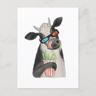Postal Una vaca con gafas 3D.