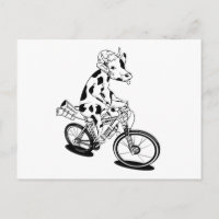 Una vaca divertida montando una bicicleta