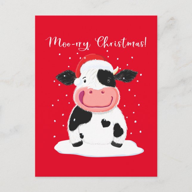 Postal Una vaca feliz Holstein te desea una feliz Navidad (Anverso)