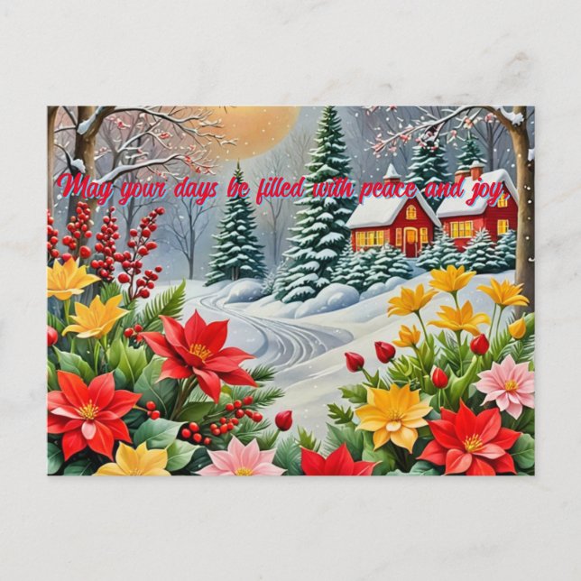 Postal Una vibrante carta de Navidades del jardín de flor (Anverso)