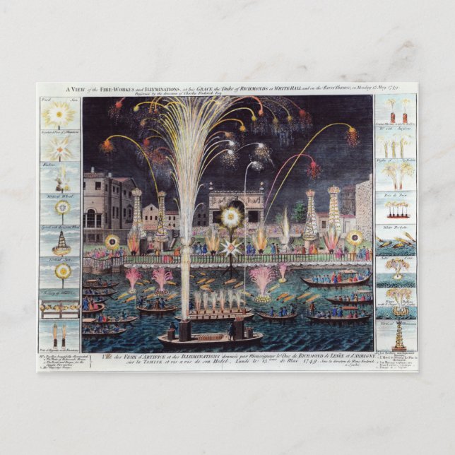 Postal Una vista de los fuegos artificiales y las ilumina (Anverso)