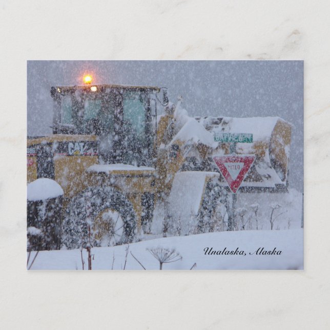 Postal Unalaska, Alaska:  Limpiando la nieve. (Anverso)