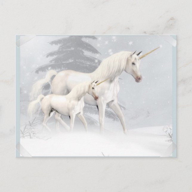 Postal Unas Unicornios Cuestas En Nieve 1 (Anverso)