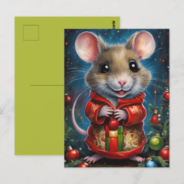 Postal Une jolie souris fêtant noël