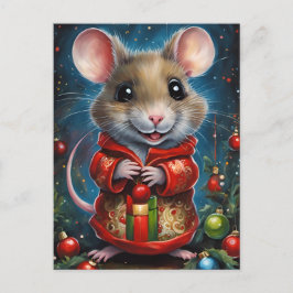 Postal Une jolie souris fêtant noël