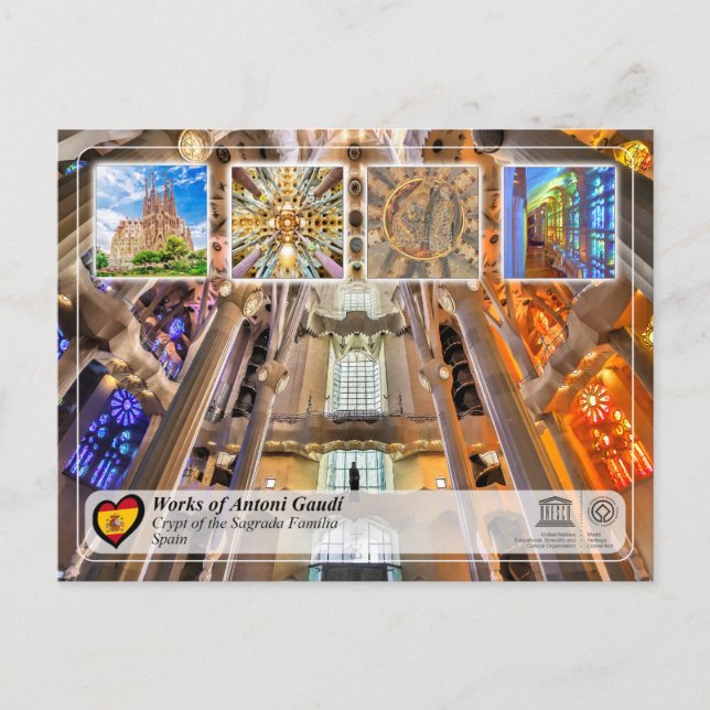 Postal UNESCO - Antoni Gaudí - Sagrada Família - Cripta (Anverso)