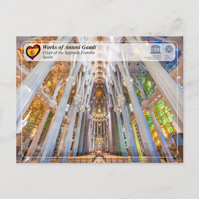 Postal UNESCO - Antoni Gaudí - Sagrada Família - Cripta (Anverso)