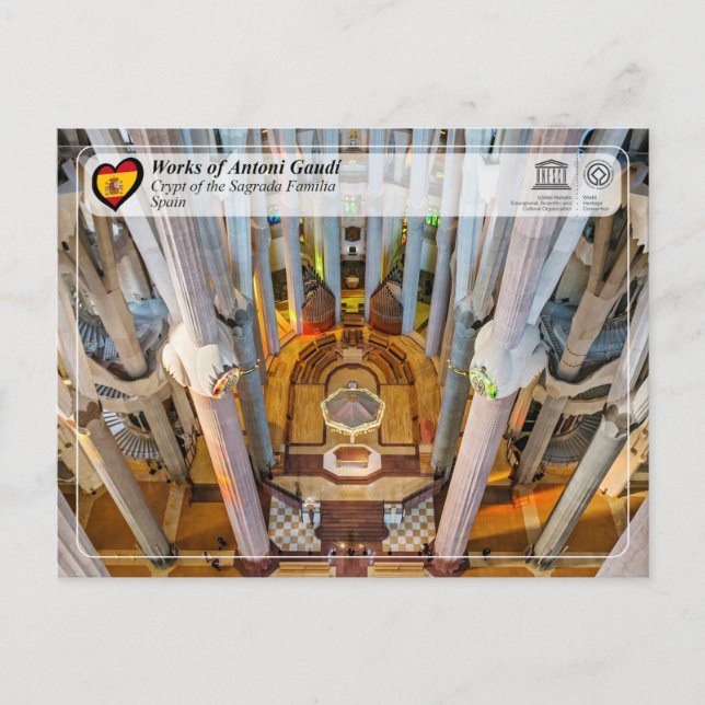 Postal UNESCO - Antoni Gaudí - Sagrada Familia - Cripta (Anverso)