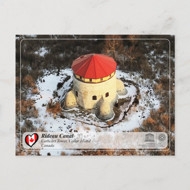Postal UNESCO - Canal de Rideau - Torre Catártara, Cedar  (Anverso)