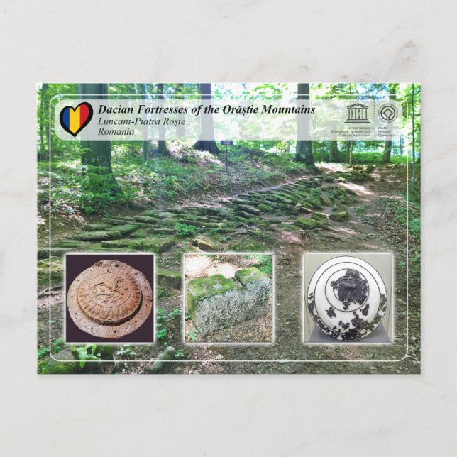 Postal UNESCO - Fortalezas de Dacian - Luncani-Piatra Ros (Anverso)