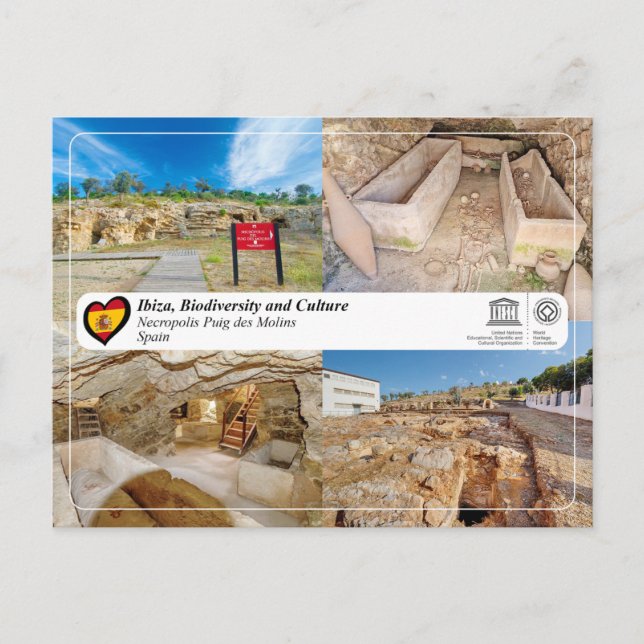 Postal UNESCO, Ibiza/Eivissa, Necrópolis Puig des Molins (Anverso)