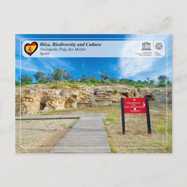 Postal UNESCO - Ibiza/Eivissa, Necrópolis Puig des Molins (Anverso)