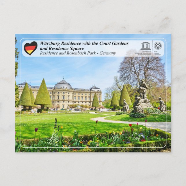 Postal UNESCO - Residencia Würzburg con Jardín de la Cort (Anverso)