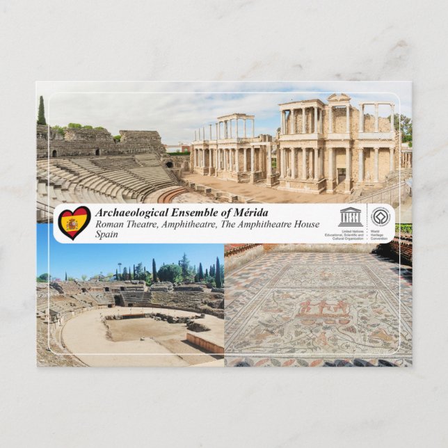Postal UNESCO - Teatro romano y anfiteatro de Mérida (Anverso)