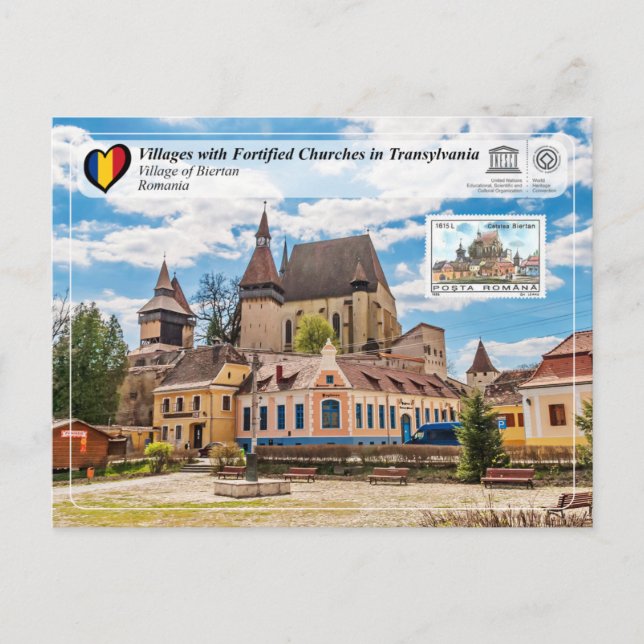 Postal UNESCO WHS - Aldea de Biertan (edición de sello) P (Anverso)