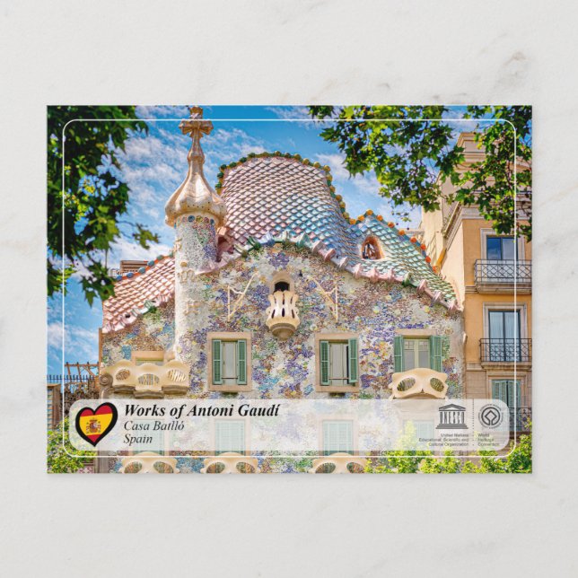 Postal UNESCO WHS - Antoni Gaudí - Casa Batlló (Anverso)