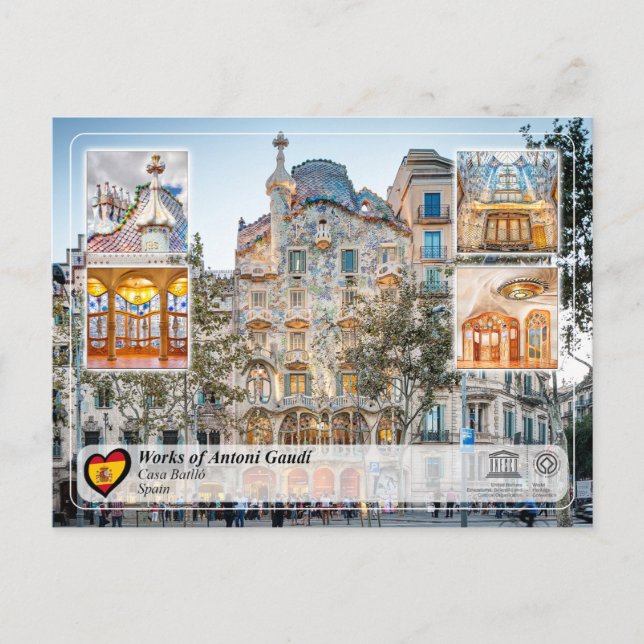 Postal UNESCO WHS - Antoni Gaudí - Casa Batlló (Anverso)