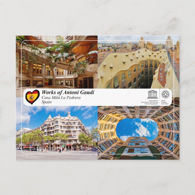Postal UNESCO WHS - Antoni Gaudí - Casa Milà La Pedrera (Anverso)